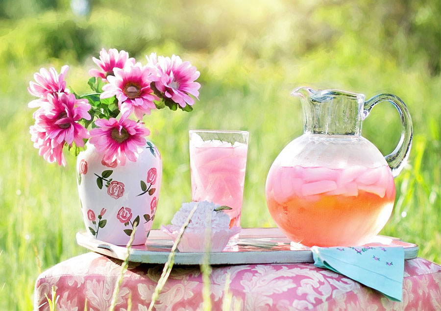 Flowers, Pitcher and Glass on Table